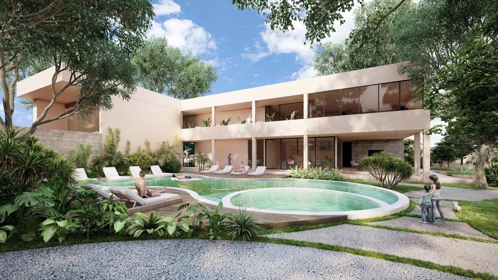 Casa club con alberca de una comunidad planeada en el norte de Merida